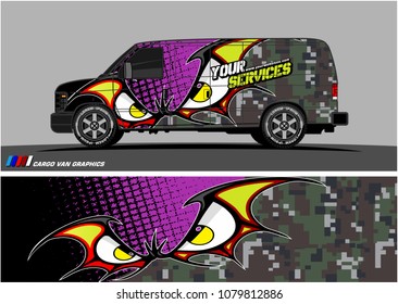 Van Graphic vector. abstract cartoon eyes in bat wing shape with camouflage background
