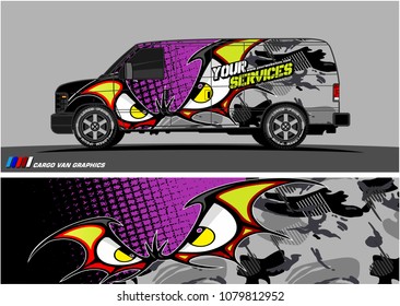 Van Graphic vector. abstract cartoon eyes in bat wing shape with camouflage background
