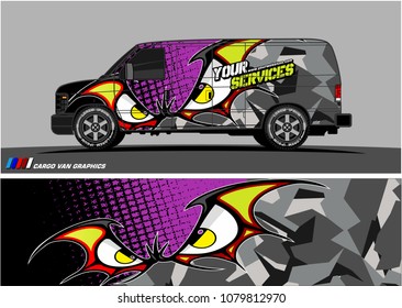 Van Graphic vector. abstract cartoon eyes in bat wing shape with camouflage background
