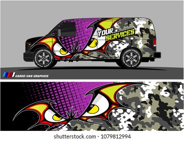 Van Graphic vector. abstract cartoon eyes in bat wing shape with camouflage background
