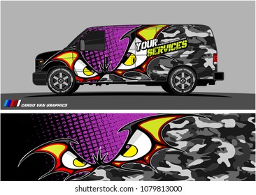 Van Graphic vector. abstract cartoon eyes in bat wing shape with camouflage background
