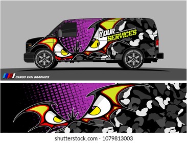 Van Graphic vector. abstract cartoon eyes in bat wing shape with camouflage background
