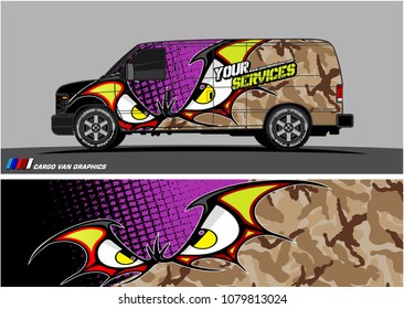 Van Graphic vector. abstract cartoon eyes in bat wing shape with camouflage background
