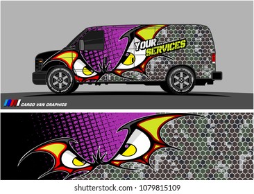 Van Graphic vector. abstract cartoon eyes in bat wing shape with camouflage background