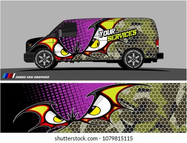 Van Graphic vector. abstract cartoon eyes in bat wing shape with camouflage background
