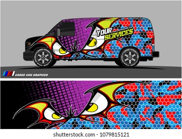 Van Graphic vector. abstract cartoon eyes in bat wing shape with camouflage background