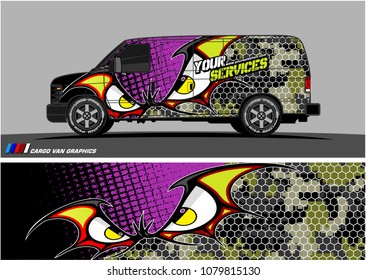 Van Graphic vector. abstract cartoon eyes in bat wing shape with camouflage background