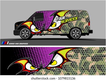 Van Graphic vector. abstract cartoon eyes in bat wing shape with camouflage background