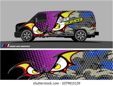 Van Graphic vector. abstract cartoon eyes in bat wing shape with camouflage background