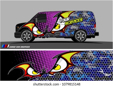 Van Graphic vector. abstract cartoon eyes in bat wing shape with camouflage background