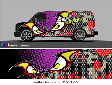 Van Graphic vector. abstract cartoon eyes in bat wing shape with camouflage background