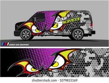 Van Graphic vector. abstract cartoon eyes in bat wing shape with camouflage background