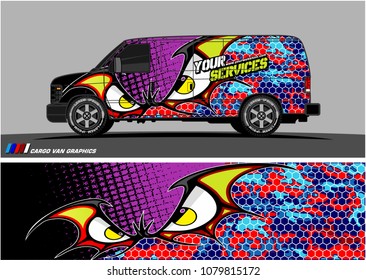 Van Graphic vector. abstract cartoon eyes in bat wing shape with camouflage background
