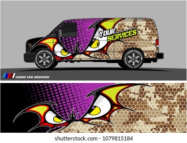 Van Graphic vector. abstract cartoon eyes in bat wing shape with camouflage background