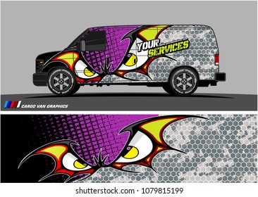 Van Graphic vector. abstract cartoon eyes in bat wing shape with camouflage background