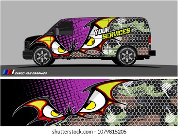 Van Graphic vector. abstract cartoon eyes in bat wing shape with camouflage background