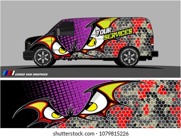 Van Graphic vector. abstract cartoon eyes in bat wing shape with camouflage background