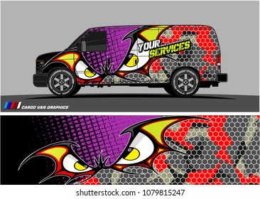 Van Graphic vector. abstract cartoon eyes in bat wing shape with camouflage background