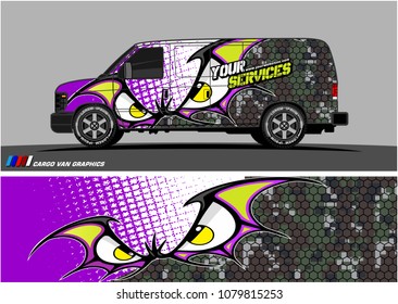 Van Graphic vector. abstract cartoon eyes in bat wing shape with camouflage background