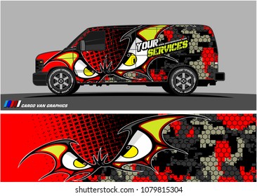 Van Graphic vector. abstract cartoon eyes in bat wing shape with camouflage background