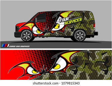 Van Graphic vector. abstract cartoon eyes in bat wing shape with camouflage background