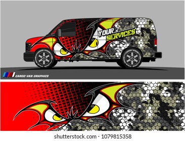 Van Graphic vector. abstract cartoon eyes in bat wing shape with camouflage background