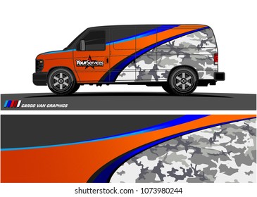 Van Graphic vector. abstract curved shape with camouflage background
