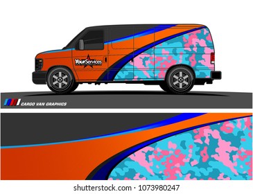 Van Graphic vector. abstract curved shape with camouflage background