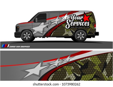 Van Graphic vector. abstract curved shape with camouflage background