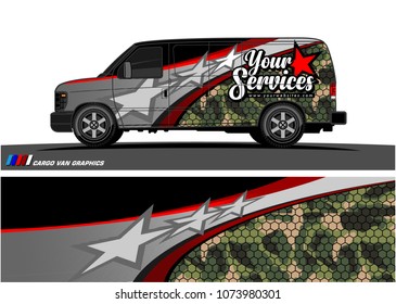Van Graphic vector. abstract curved shape with camouflage background