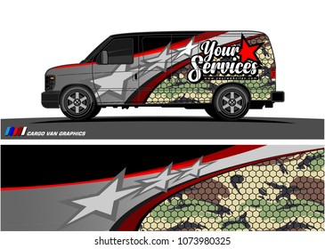Van Graphic vector. abstract curved shape with camouflage background