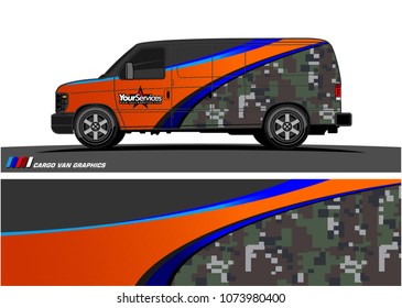 Van Graphic vector. abstract curved shape with camouflage background