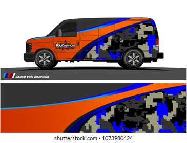 Van Graphic vector. abstract curved shape with camouflage background