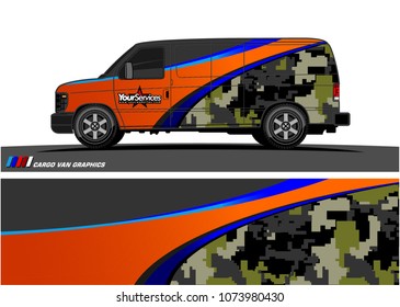 Van Graphic vector. abstract curved shape with camouflage background