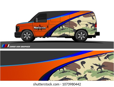 Van Graphic vector. abstract curved shape with camouflage background