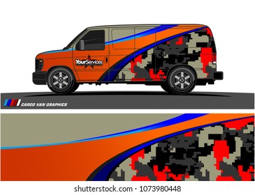 Van Graphic vector. abstract curved shape with camouflage background
