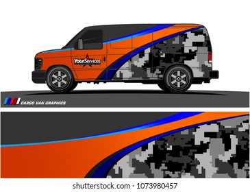 Van Graphic vector. abstract curved shape with camouflage background