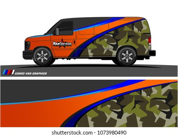 Van Graphic vector. abstract curved shape with camouflage background