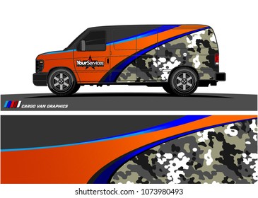 Van Graphic vector. abstract curved shape with camouflage background