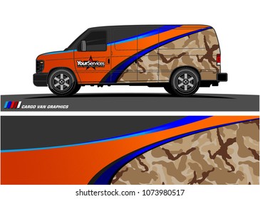 Van Graphic vector. abstract curved shape with camouflage background
