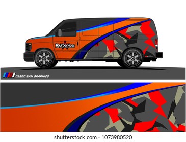 Van Graphic vector. abstract curved shape with camouflage background