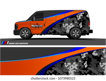 Van Graphic vector. abstract curved shape with camouflage background