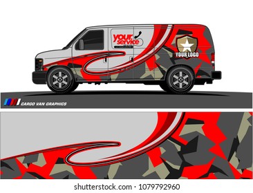 Van Graphic vector design. abstract curved shape with camouflage background for car wrapping and vehicle branding 
