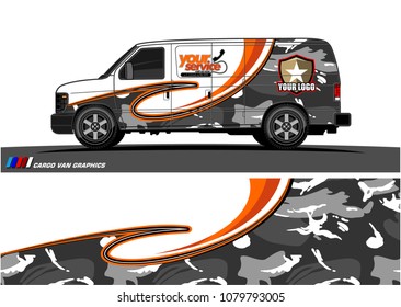 Van Graphic vector design. abstract curved shape with camouflage background for car wrapping and vehicle branding 
