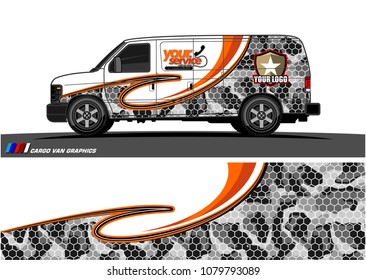 Van Graphic vector design. abstract curved shape with camouflage background for car wrapping and vehicle branding 
