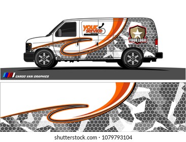 Van Graphic vector design. abstract curved shape with camouflage background for car wrapping and vehicle branding 
