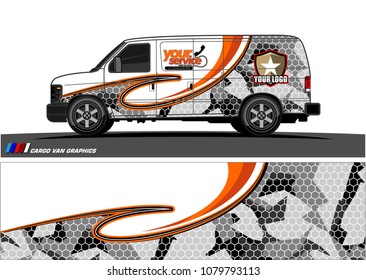 Van Graphic vector design. abstract curved shape with camouflage background for car wrapping and vehicle branding 
