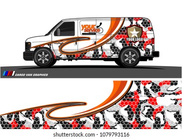 Van Graphic vector design. abstract curved shape with camouflage background for car wrapping and vehicle branding 
