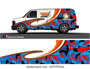 Van Graphic vector design. abstract curved shape with camouflage background for car wrapping and vehicle branding 
