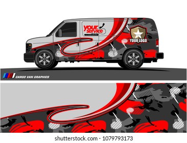 Van Graphic vector design. abstract curved shape with camouflage background for car wrapping and vehicle branding 
